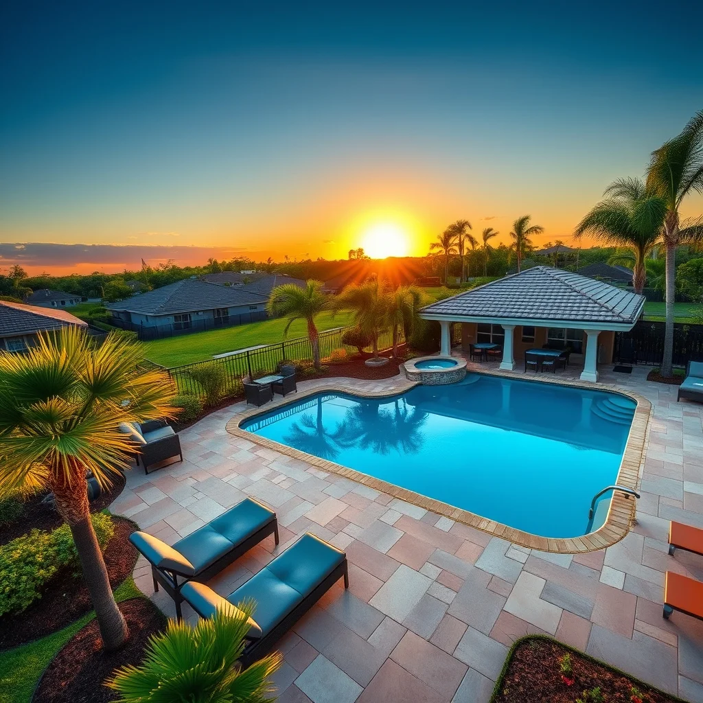 Aerial view of luxury Florida backyard